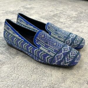 Donald J Pliner Aryn Beaded Aztec Loafer Slip On Flats Career Office Blue Sz 6